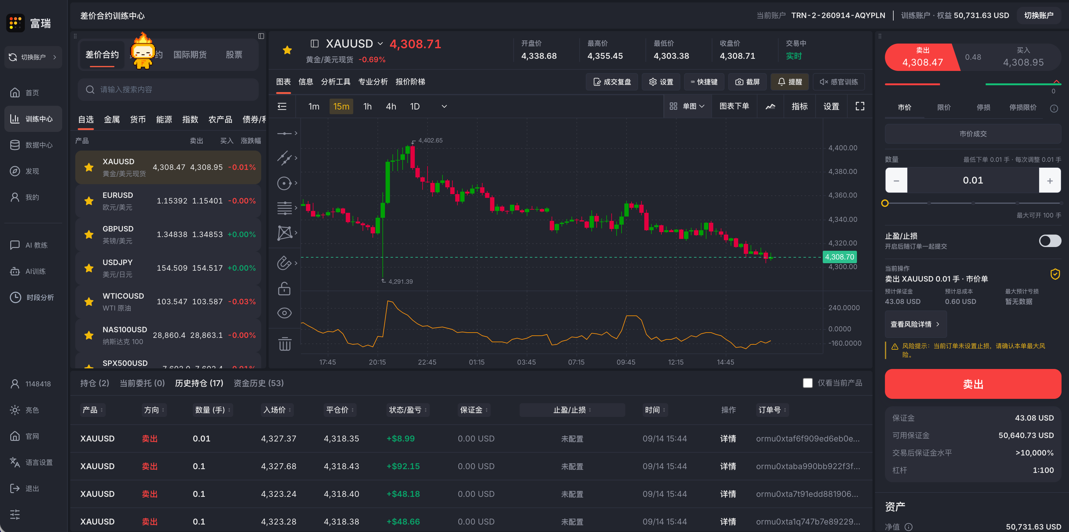富瑞模拟交易训练工作区完整界面